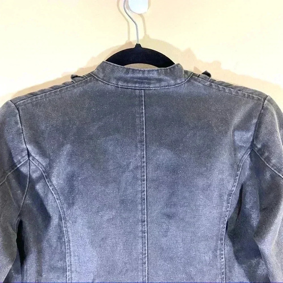 STELLA STAR Womens Denim-like Ruffle Zip Jacket - Picture 7 of 8